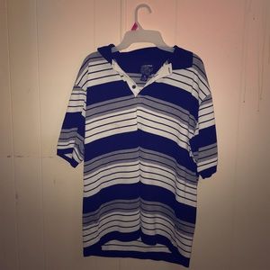 Black white and grey striped polo